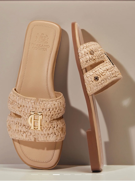 Holland Cooper UK Shoes - Holland Cooper Beige Raffia Slide Sandals